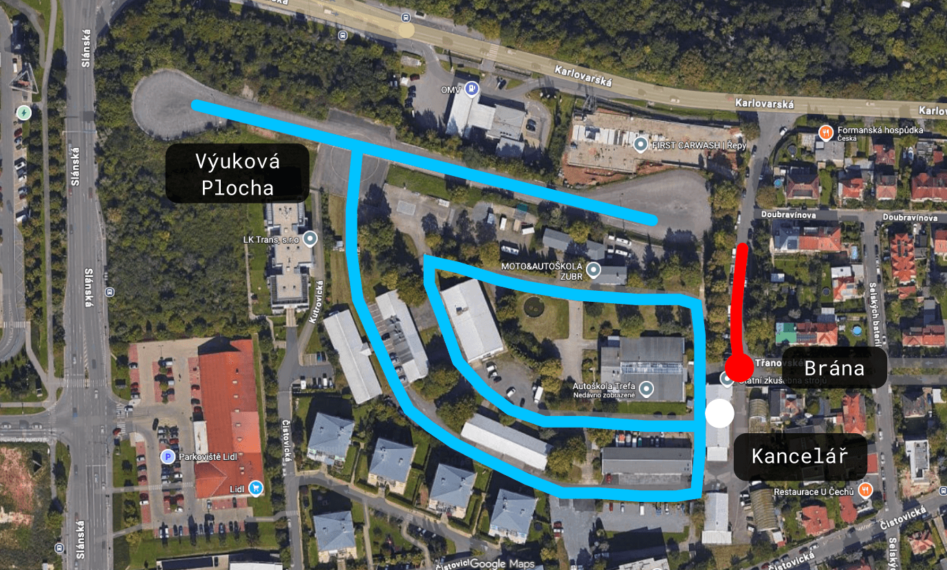 Mapa výukové plochy — Třanovského, Praha 17-Řepy